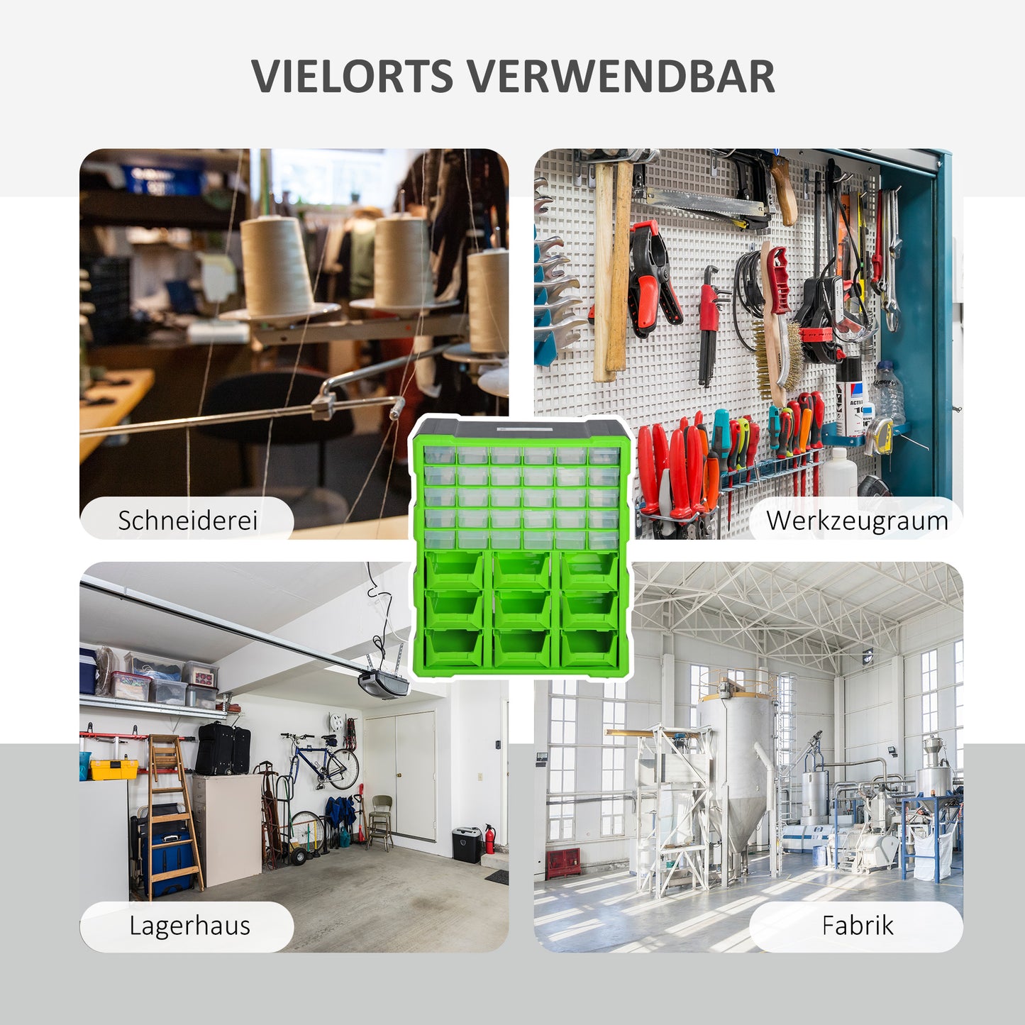 DURHAND Sortierkasten Kleinteilemagazin Teile Box Aufbewahrungsbox 39 Fächer Grün L38 x B16 x H47,5 سم