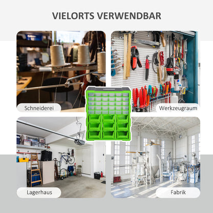 DURHAND Sortierkasten Kleinteilemagazin Teile Box Aufbewahrungsbox 39 Fächer Grün L38 x B16 x H47,5 سم
