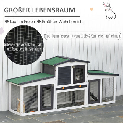 PawHut Kleintierstall mit 2 Freigehegen wetterbeständig Tannenholz Weiß + Grün