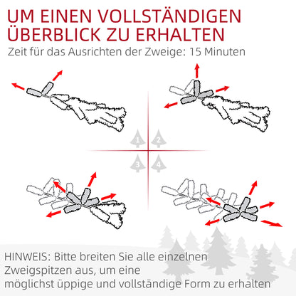 HOMCOM Weihnachtsbaum 210 cm, LED-Lichterkette, Kunstkette, flammhemmend, Metallbasis, Grün
