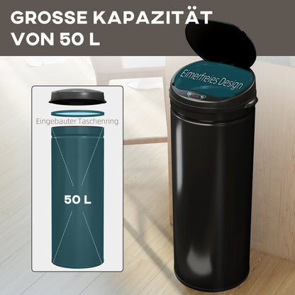 جهاز استشعار هومكوم 50 لتر مع وظيفة الإغلاق الناعم، berührungsfreier Abfalleimer aus Edelstahl für hygienische Kitchen