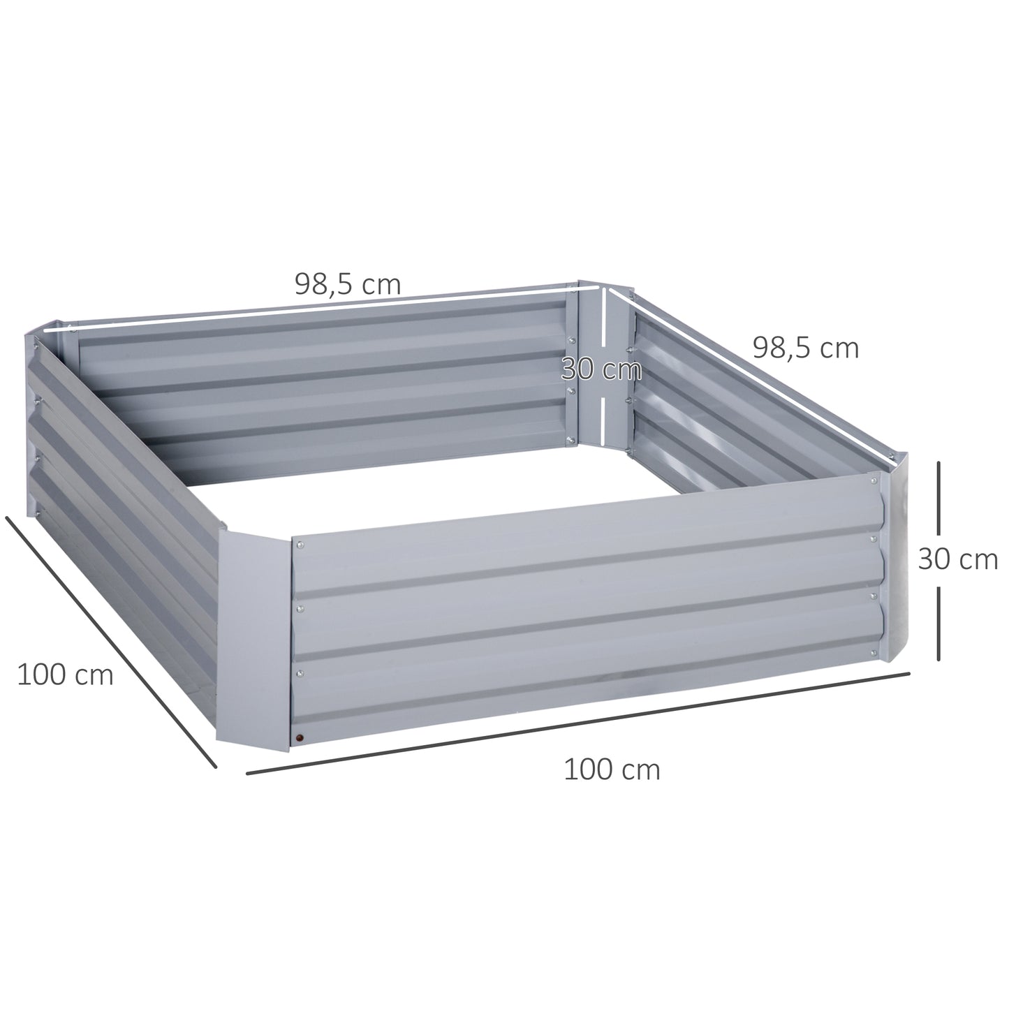Outsunny Pflanzkasten, 2er-Set, Blumenkasten, offener Boden, Stahlrahmen, grau, (2 x) 100 x 100 x 30 cm