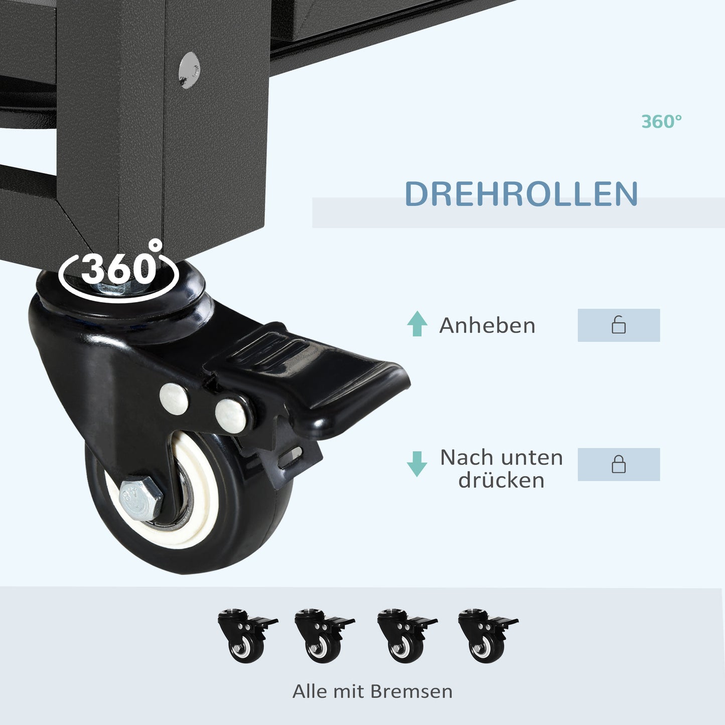 PawHut Hundebox Hundekäfig, inkl. Bodenwanne, Verriegelung, Universalrollen, 94 cm x 58 cm x 78 cm, Schwarz