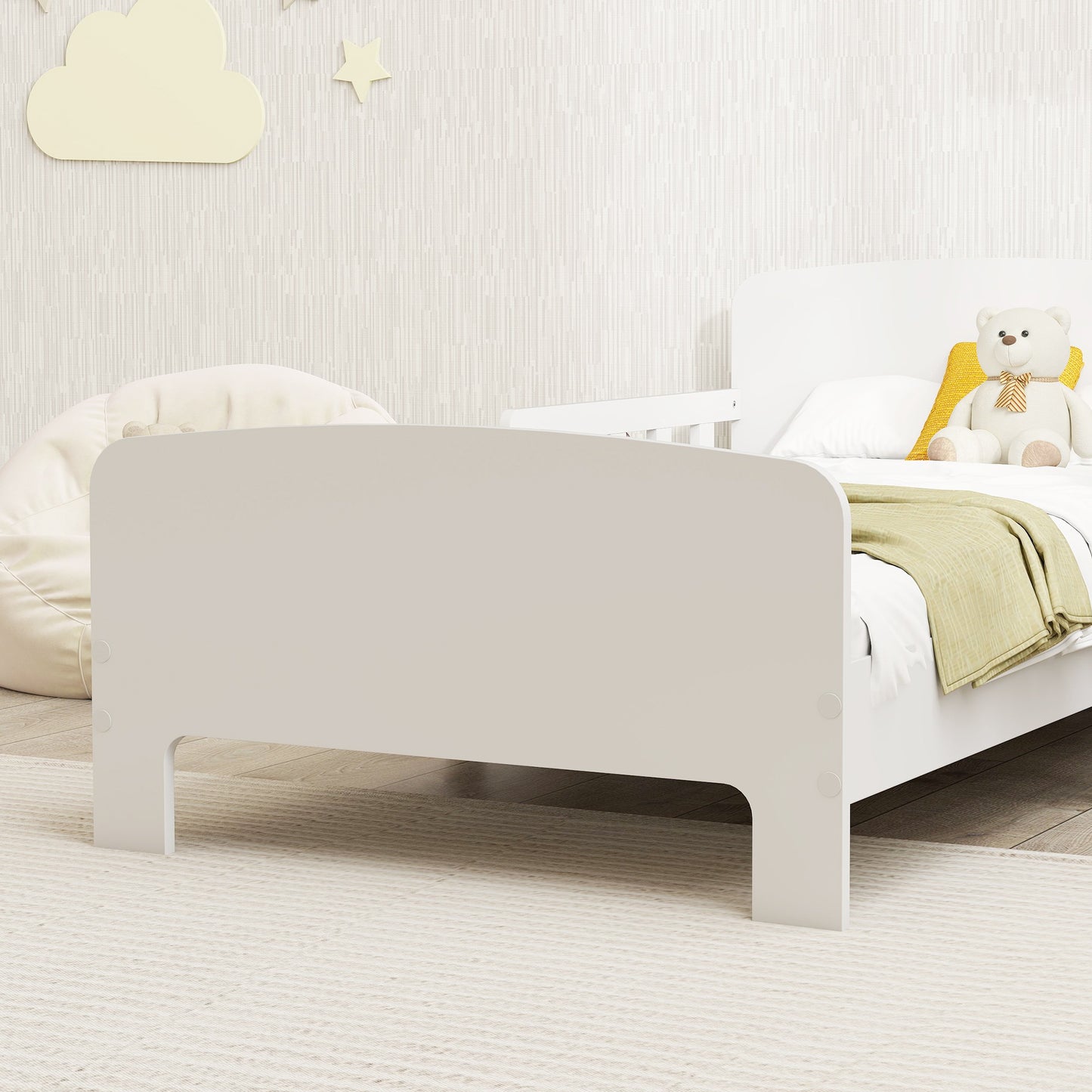 AIYAPLAY Kinderbett mit Sicherheitsschienen, Kleinkinderbett für Kinder im Alter von 3-8 Jahren, MDF, Weiß