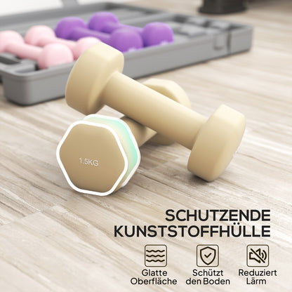 HOMCOM Hantelset 6er Set Hanteln mit Koffer, Gewichten, 0,5kg, 1kg, 1,5kg verstellbar für Zuhause, Fitnessstudio