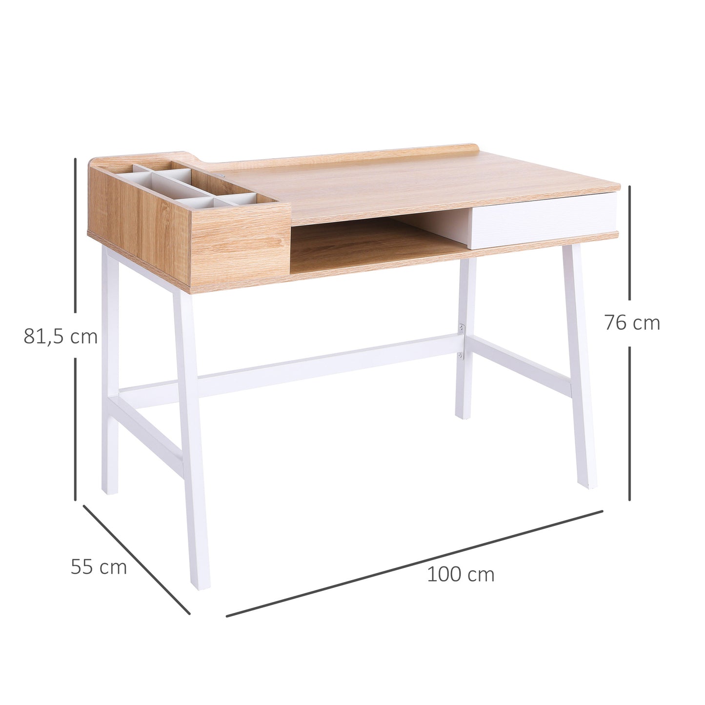 HOMCOM Schreibtisch Computertisch Bürotisch Arbeitstisch PC Tisch vielseitig verwendbar mit sechs Ablagefächern Schublade Breite Tischplatte für Arbeitszimmer Büro und Wohheim Natur 100 x 55 x 81,5 cm