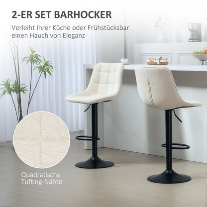 HOMCOM Moderner Barhocker, 2er-Set drehbare Barstühle mit Rückenlehne, höhenverstellbar, mit Fußstütze, gepolstert, بيج