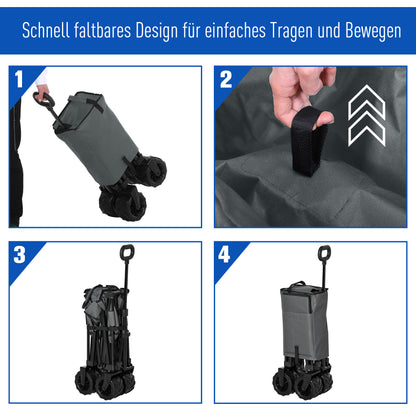 Outsunny Bollerwagen Faltbarer Handwagen 360° Gartenwagen Transportwagen mit Teleskop Griff Verstellbarer Griffhöhe Strandwagen bis 70 kg Tragkraft Metall Oxford Dunkelgrau 108 x 55 x 59-89 cm