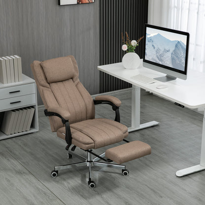 Vinsetto Bürostuhl mit Massagefunktion, neigbare Rücklehne, ausziehbare Fußstütze, Leinenoptik, 65 x 61 x 118 cm, Braun