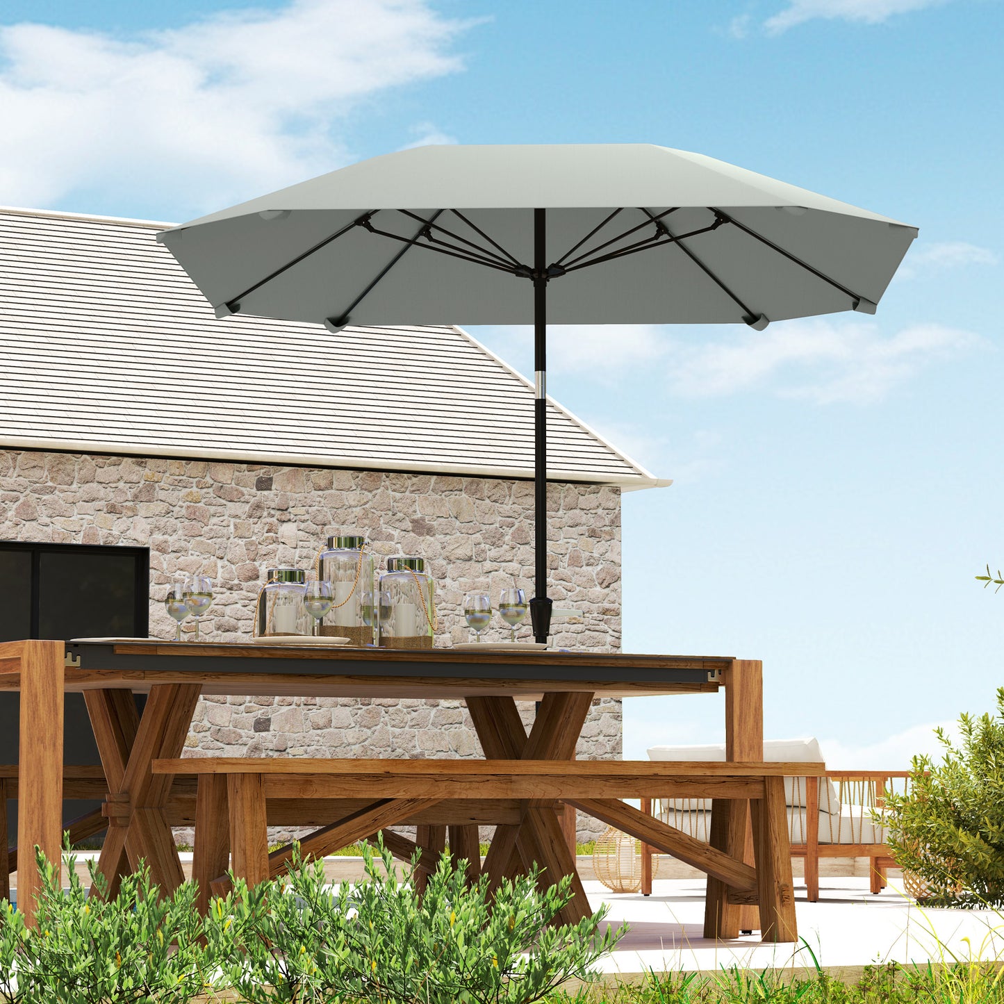 Outsunny 2,3 m Sonnenschirm ohne Basis, Verstellbarer Terrassenschirm mit Kurbel, Polyester, Aluminium, Fiberglas, Dunkelgrau