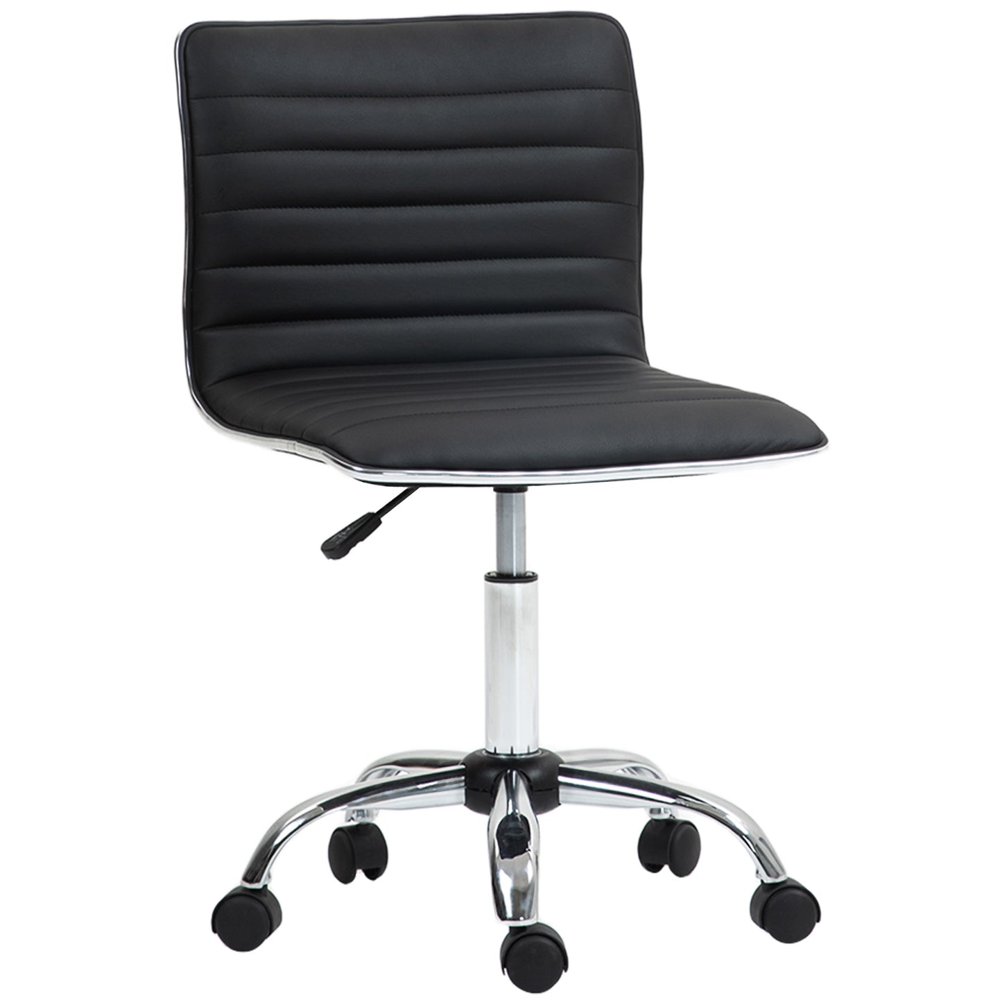 HOMCOM Höhenverstellbarer Salonstuhl mit Rückenlehne, Drehstuhl, Metall, Kunstleder, 48 x 52 x 78-90 cm, Schwarz