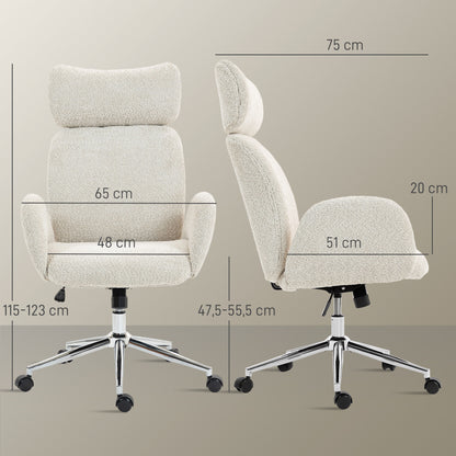 HOMCOM Bürostuhl mit verstellbarer Kopfstütze, ergonomischer Schreibtischstuhl, Kippfunktion, höhenverstellbar, Grauweiß