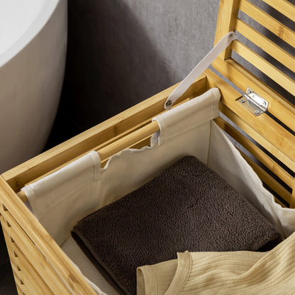 HOMCOM Bambus Wäschekorb mit 63 L Wäschesammler mit Deckel Wäschesack, Stange 44 x 37 x 62,5 cm Naturholz