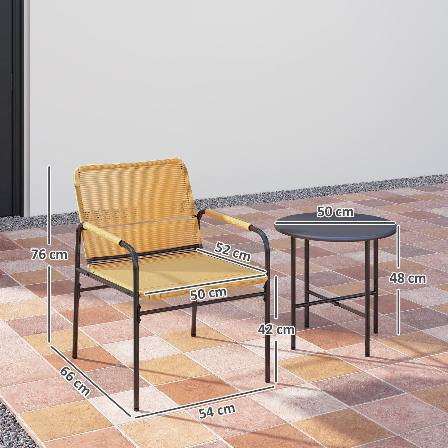 Outsunny 3-tlg. Rattan Bistroset, Sitzgruppe, Gartengarnitur mit 2 Gartensesseln, Couchtisch 54 x 66 x 76 cm Gelb