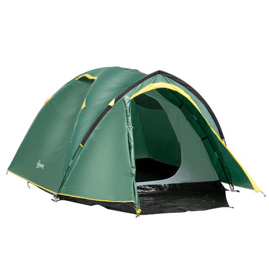 Outsunny Zelt für 2 Personen 190T Campingzelt mit Heringen Kuppelzelt Glasfaser Polyester Grün+Gelb 325 x 183 x 130 cm