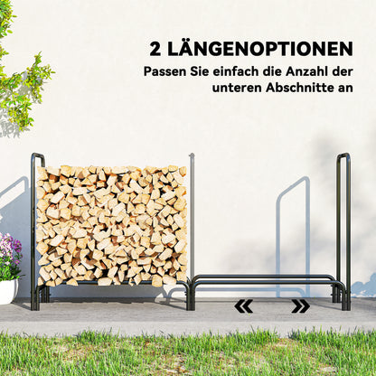 Outsunny Feuerholzgestell, 0,6 m³, mit Abdeckung, pulverbeschichteter Metall, bis 200 kg, Schwarz/Dunkelgrün
