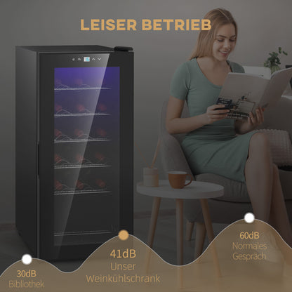 HOMCOM Weinkühlschrank, leise, 5-18°C, Touchscreen, Beleuchtung, 34,5x45x78cm, Schwarz