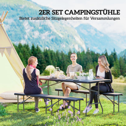 Outsunny Campingbank, Kunststoff-Outdoor-Bank, 240 kg Belastbarkeit, Schwarz