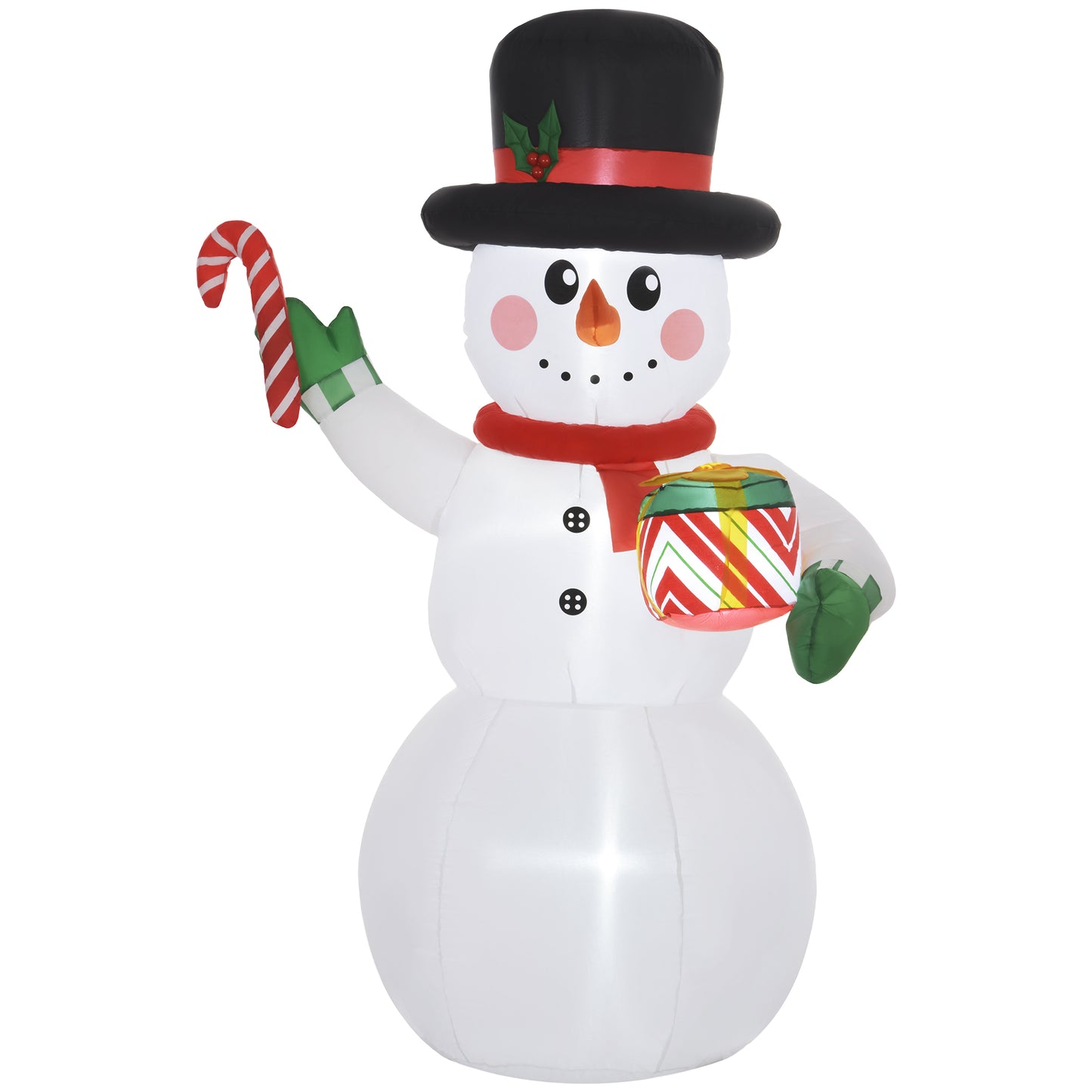 Outsunny 1,80 m Schneemann mit Zuckerstange &amp; Geschenk، selbstaufblasbar، LEDs، wetterfest