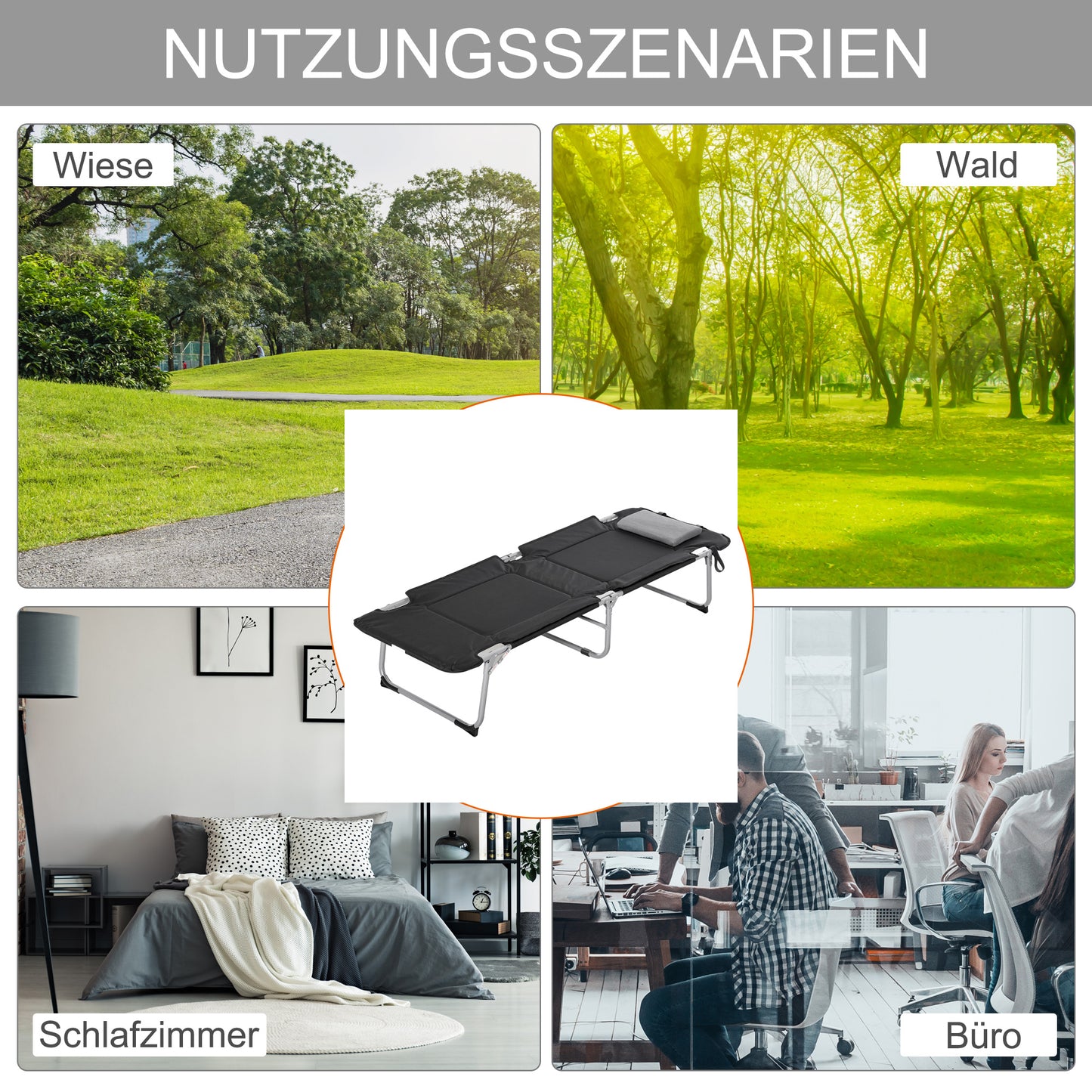 Outsunny Campingbett Feldbett Klappbett mit Kissen Campingliege für Outdoor Camping Reisen 183 x 66 x 33 cm