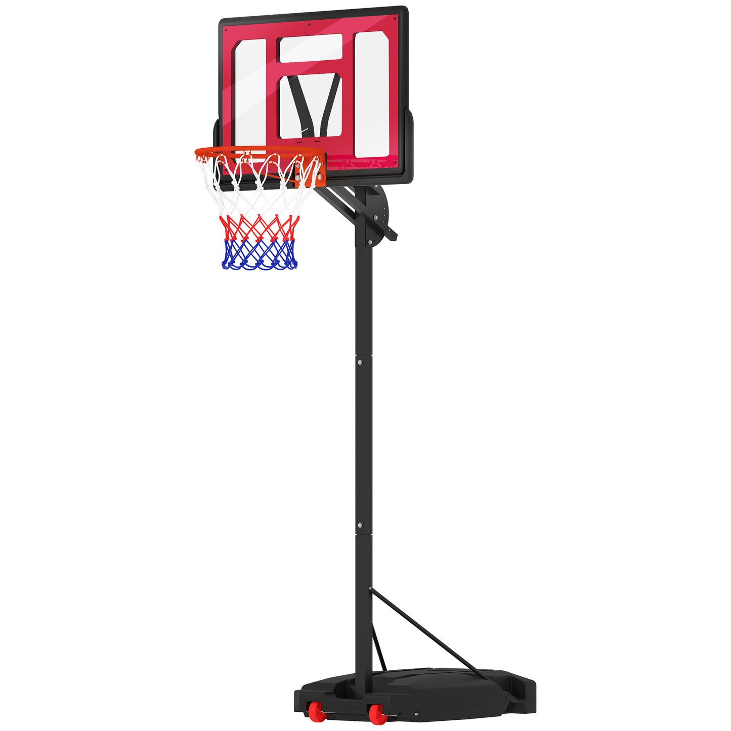 AIYAPLAY Basketballkorb, Outdoor-Basketballkorb für Jugendliche 200-260 cm höhenverstellbar, mit Rädern, Rot