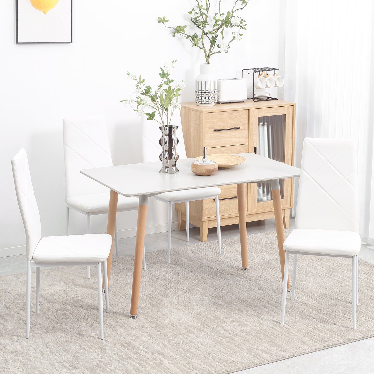 HOMCOM 4er-Set Stühle, Esszimmerstühle, Küchenstühle, 41 cm x 50 cm x 97 cm, Weiß