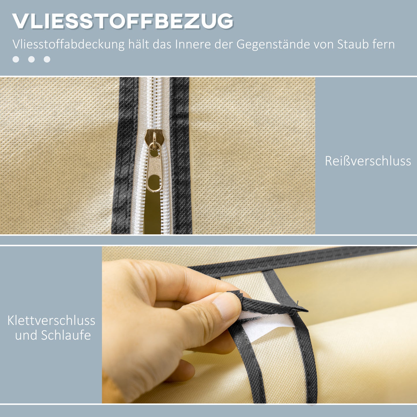 HOMCOM Schrank aus Stoff, Aufbewahrungslösung, 8 Regale, 2 Kleiderstangen, Cremeweiß