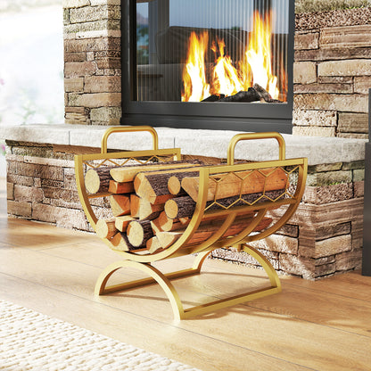 Outsunny Kaminholzregal für innen 46 x 36 x 41cm Brennholzregal für Kamin Ofen Metall Gold