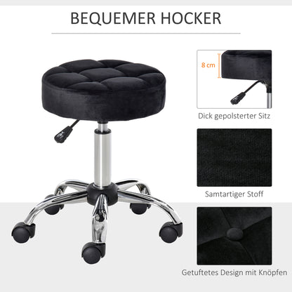 HOMCOM Salonhocker, höhenverstellbar, Bezug i Samtoptik, Ø35 x 49-61 cm, Schwarz