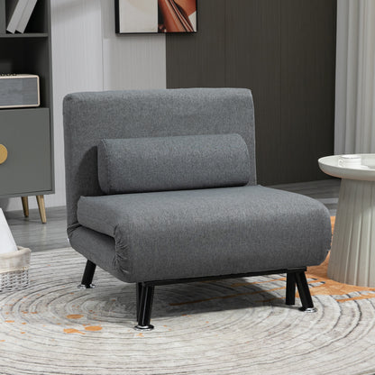 HOMCOM Klappsessel mit Bettfunktion, klappbarer Relaxsessel in Leinenoptik, Verstellbare Rückenlehne, 75 x 70 x 75 cm, Dunkelgrau