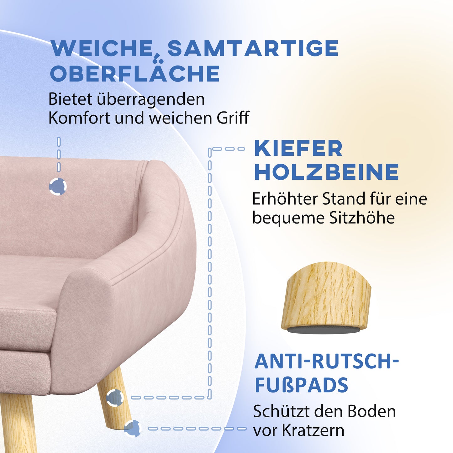 PawHut Haustiersofa Hundesofa, Skandidesign, abnehmbares Polster, Samtoptik, 102 cm x 58,5 cm x 42,5 cm, Rosa + Natur