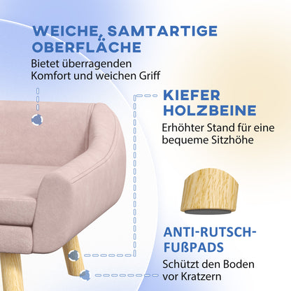 PawHut Haustiersofa Hundesofa, Skandidesign, abnehmbares Polster, Samtoptik, 102 cm x 58,5 cm x 42,5 cm, Rosa + Natur