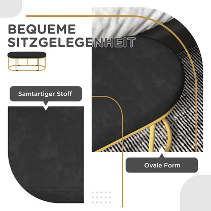 HOMCOM Schuhbank im Retrodesign, Bettbank, Flurbank, Samtoptik, bis 200 kg, Metallrahmen, schwarz, 100 x 37 x 43cm