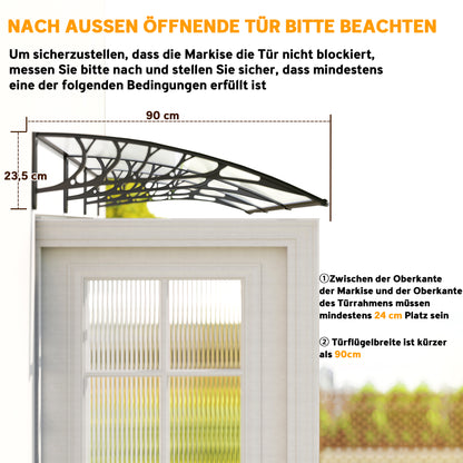 Outsunny Vordach Schutzdach, Sonnen- und Regenschutz, inkl. Wandhalterung, 295x90 cm, Weiß