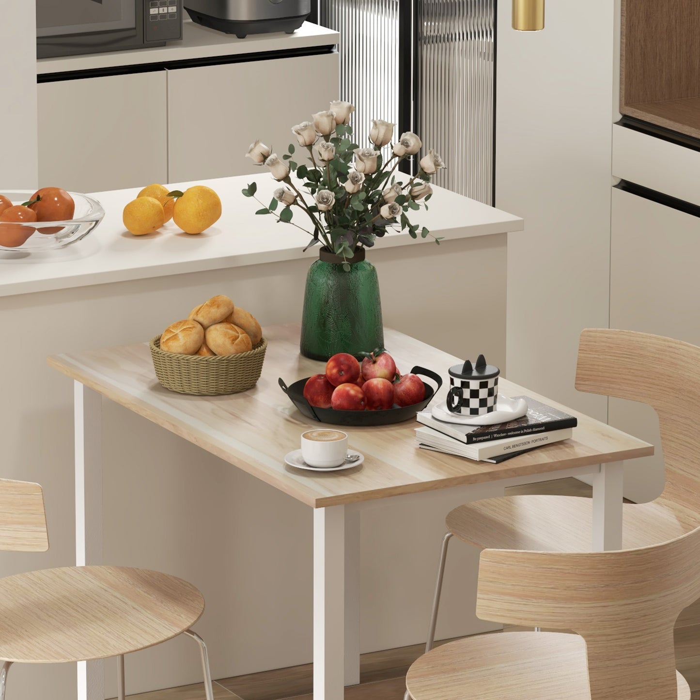HOMCOM Esstisch für 6 Personen, Küchentisch, Erweiterbar, Küchentisch, Braun + Weiß