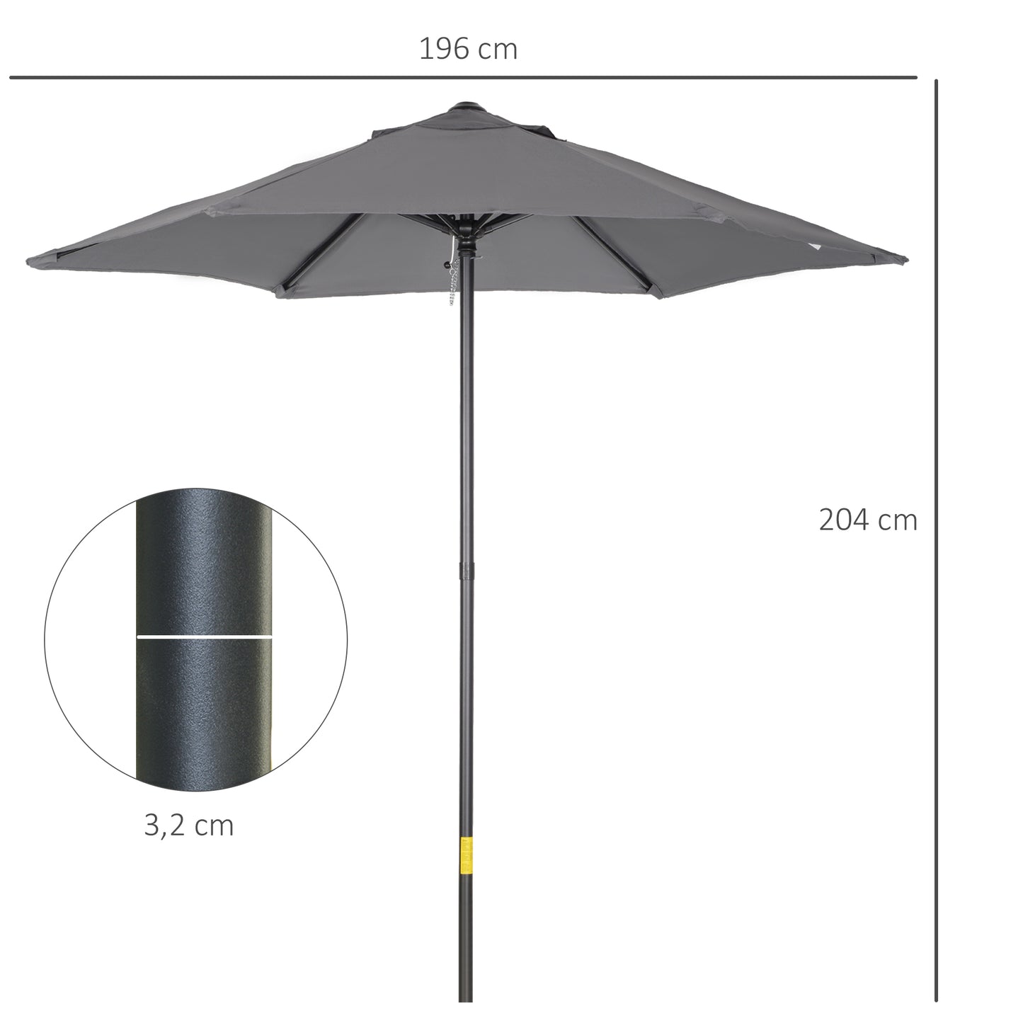 Outsunny Sonnenschirm Ø196 cm, sechseckig Balkonschirm für Strand Balkon Garten, Dunkelgrau