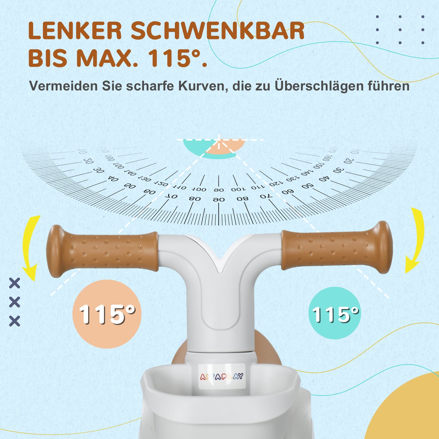 AIYAPLAY Laufrad, verstellbarer Sitz, Flüsterräder, für 1-3 Jahre, bis 20 kg, Braun/Weiß