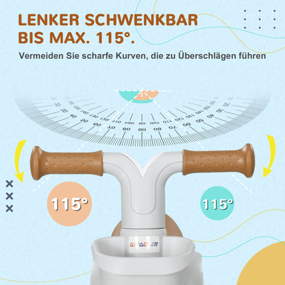 AIYAPLAY Laufrad, verstellbarer Sitz, Flüsterräder, für 1-3 Jahre, bis 20 kg, Braun/Weiß