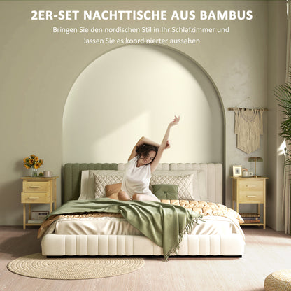 HOMCOM Nachtschrank, 2er-Set, Skandi-Design, Bambus, 2 Schubladen & Regal, 40x34x60cm