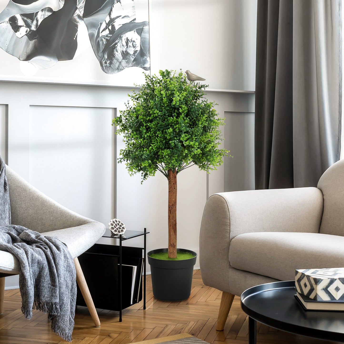 HOMCOM Künstliche Buchsbaum 90cm Kunstpflanze, Plastik Künstliche Pflanzen im Topf für Wohnzimmer