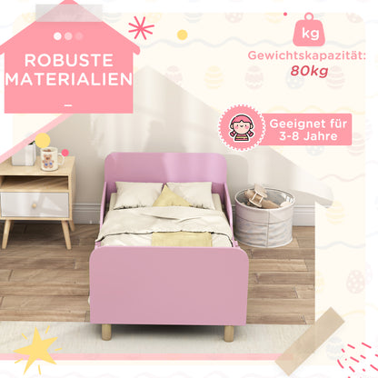 AIYAPLAY Kinderbettgestell، Einzelbettrahmen für Kinder، Schutzgitter، Kleines Bett für Kinderzimmer، MDF، ohne Matratze، Rosa