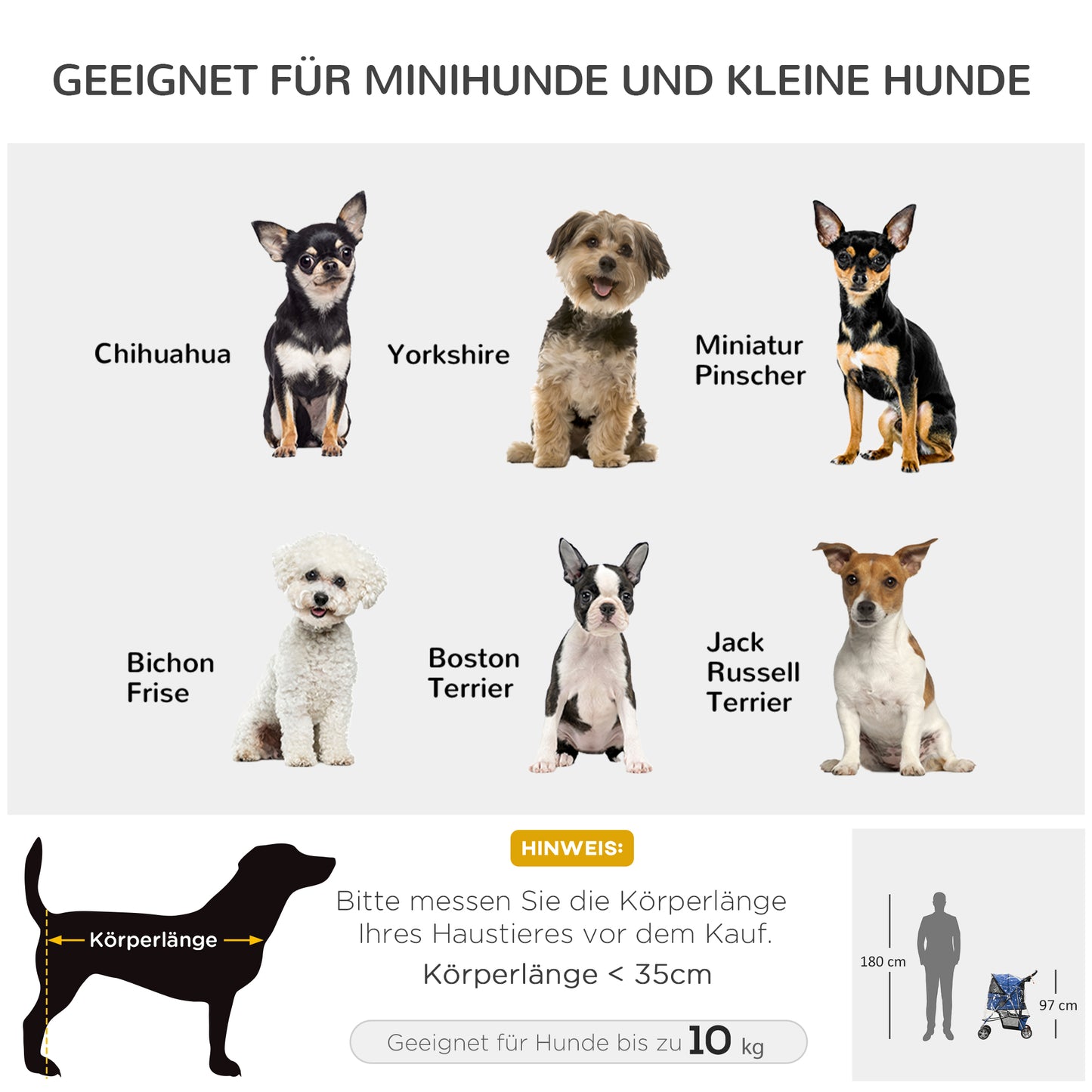 PawHut Hundebuggy Hundewagen bis 10 kg Klappbar Regenschutz Bodenkorb 2 Becherhalter 75 cm x 45 cm x 97 cm, Blau