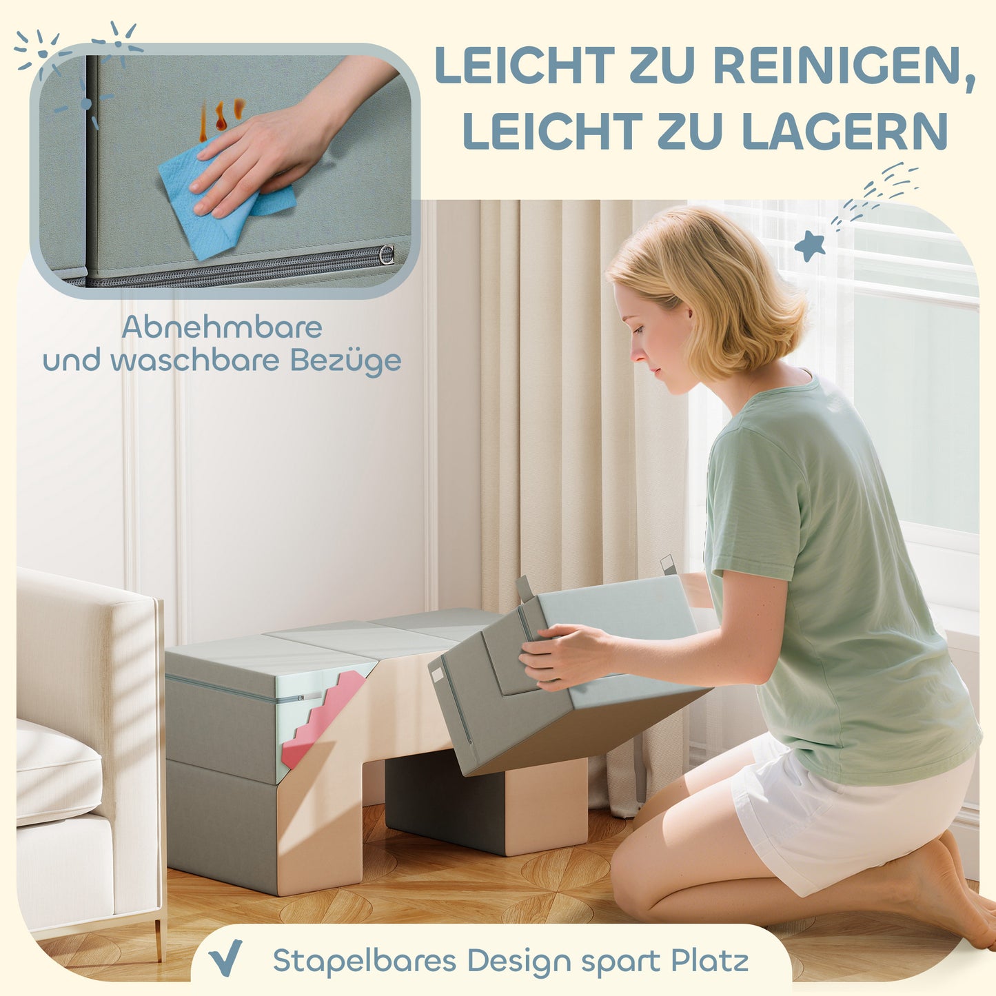 AIYAPLAY 2-teiliges weiches Spielblöcke-Set für Kleinkinder, Kunstleder, Schaumstoff, zum Klettern, Bauen, Spielen, Bunt