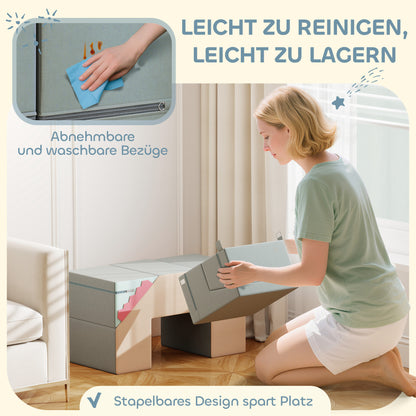 AIYAPLAY 2-teiliges weiches Spielblöcke-Set für Kleinkinder, Kunstleder, Schaumstoff, zum Klettern, Bauen, Spielen, Bunt