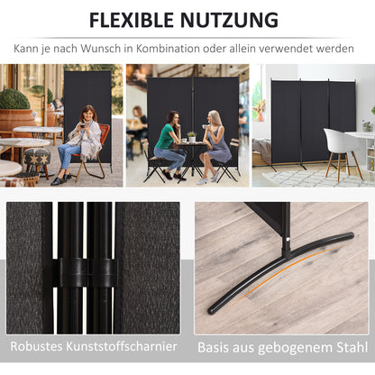 HOMCOM Raumteiler, 3-teiliger Sichtschutz, Raumtrenner mit Metallrahmen, Schwarz