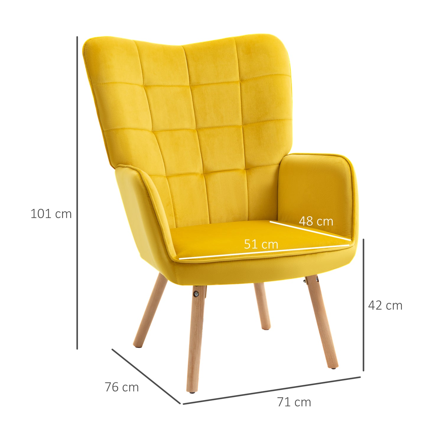 HOMCOM Wohnzimmerstuhl, Einzelsessel mit Rückenlehne, samtartiges Polyester, Schaumstoff, Buchenholz, 71 x 76 x 101 cm, Grau