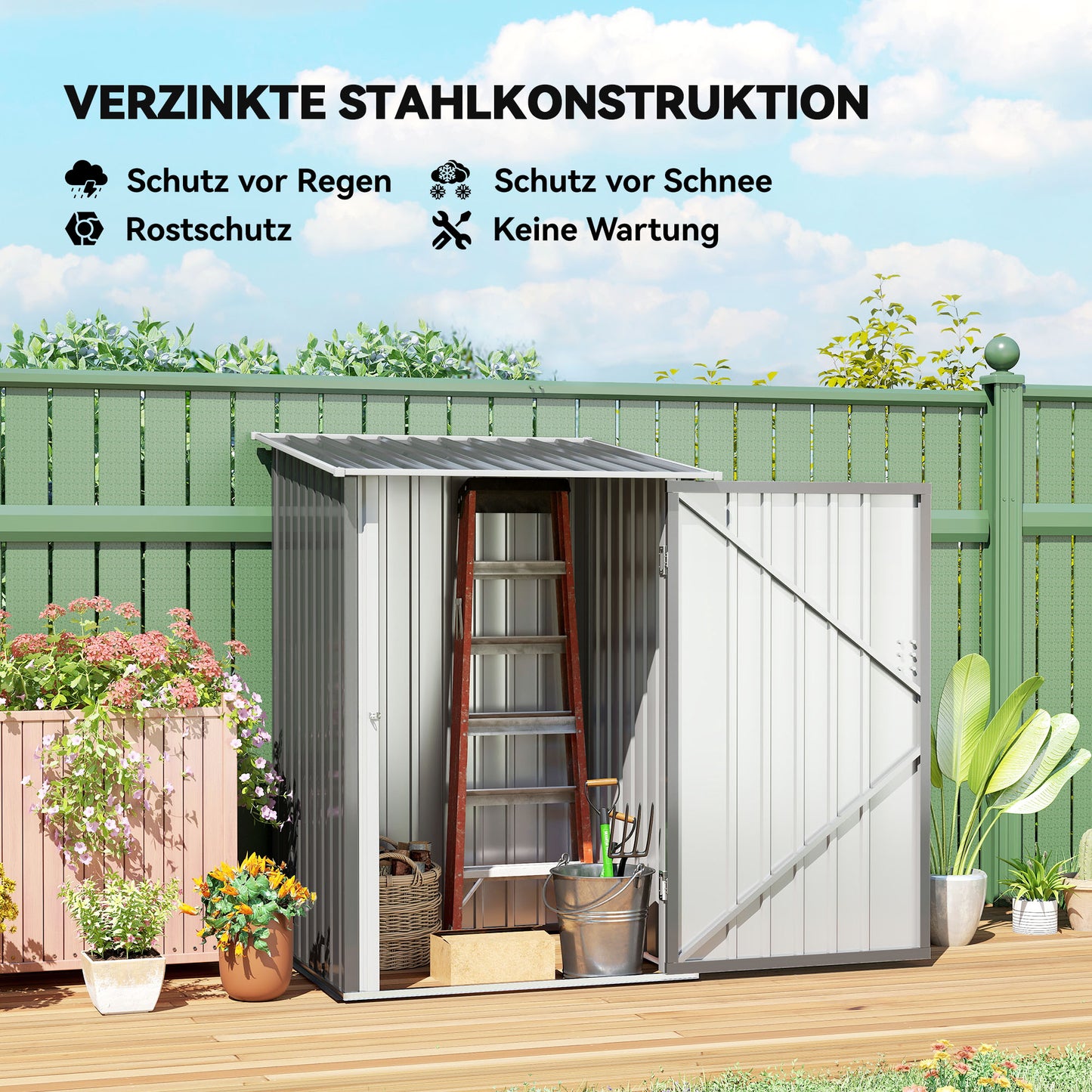 Outsunny Geräteschuppen aus Stahl 100 x 103 x 160cm Grau