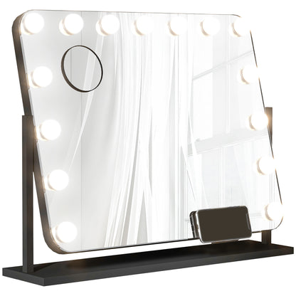 HOMCOM LED Kosmetikspiegel، 3 Lichtmodi، dimmbar، Touchsteuerung، USB، 62,5x49,5 سم، أسود