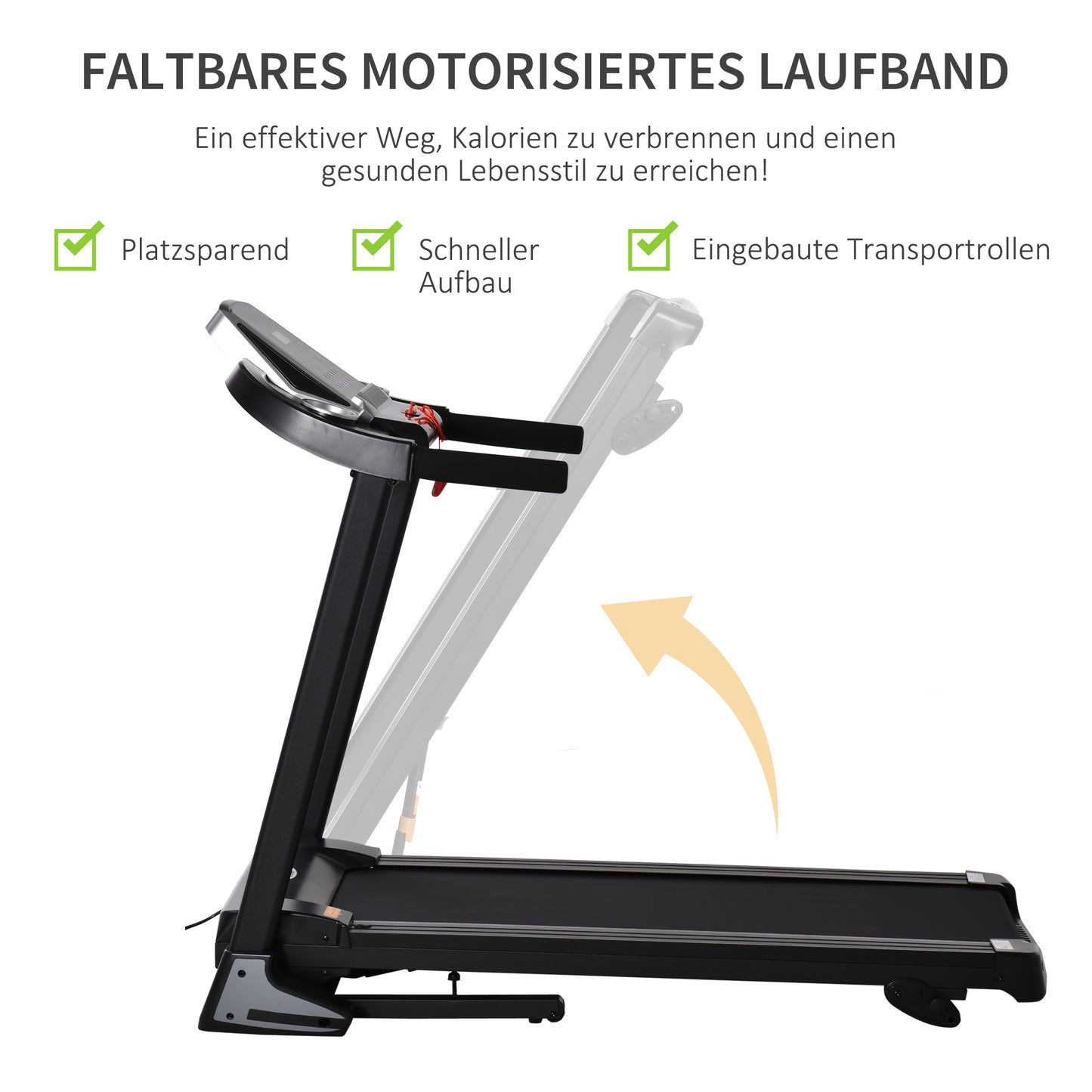 HOMCOM Laufband Klappbar elektrisch 500 W 1-12 km/h LED-Display Getränkehalter und Handyhalterung sehr gut geeignet für Home Gym Indoor Fitness Schwarz 134 x 60 x 118 cm