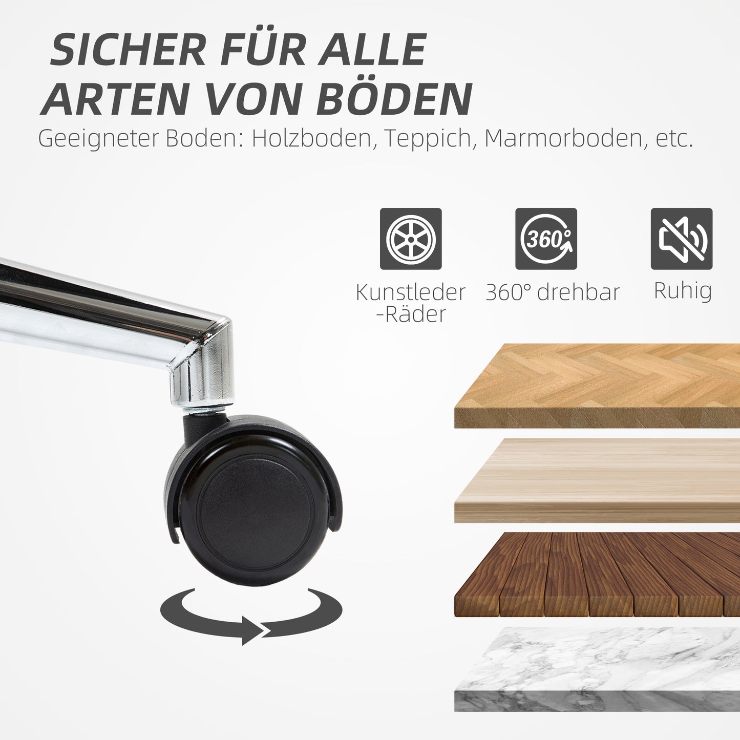 HOMCOM Bürostuhl in Lederoptik, höhenverstellbar, gepolsterte Rückenlehne, Schwarz
